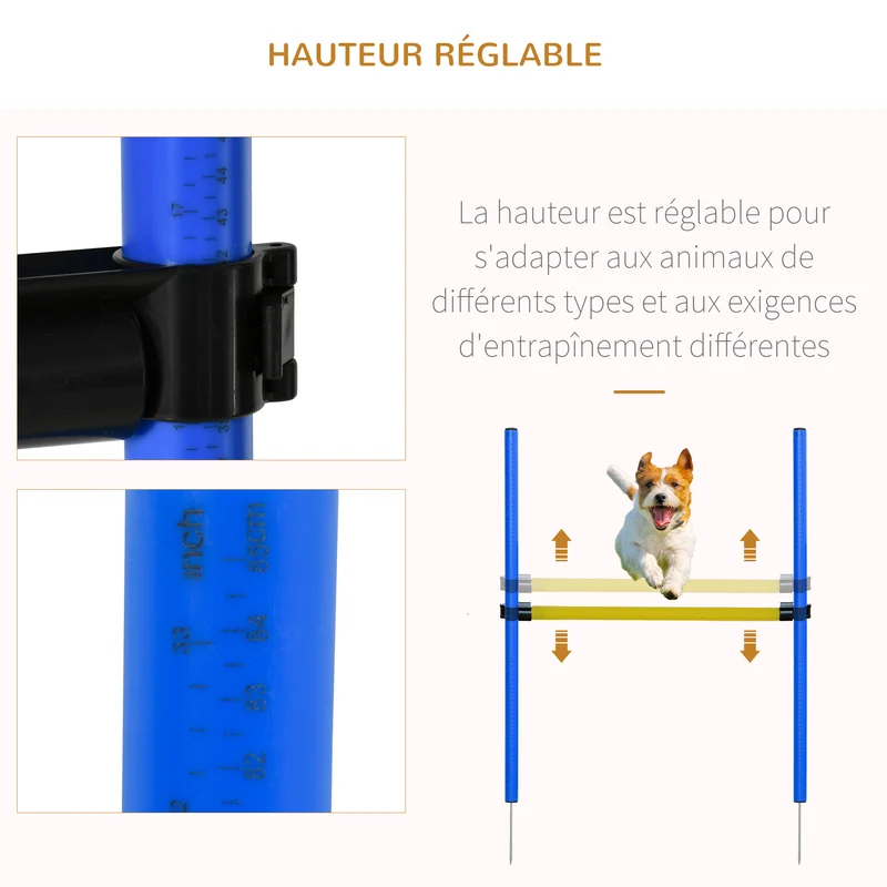 Kit d'agilité pour chiens parcours complet 148 x 60 x 60 cm hauteur réglable endurance scandinave extérieur en PP bleu 21_0007511