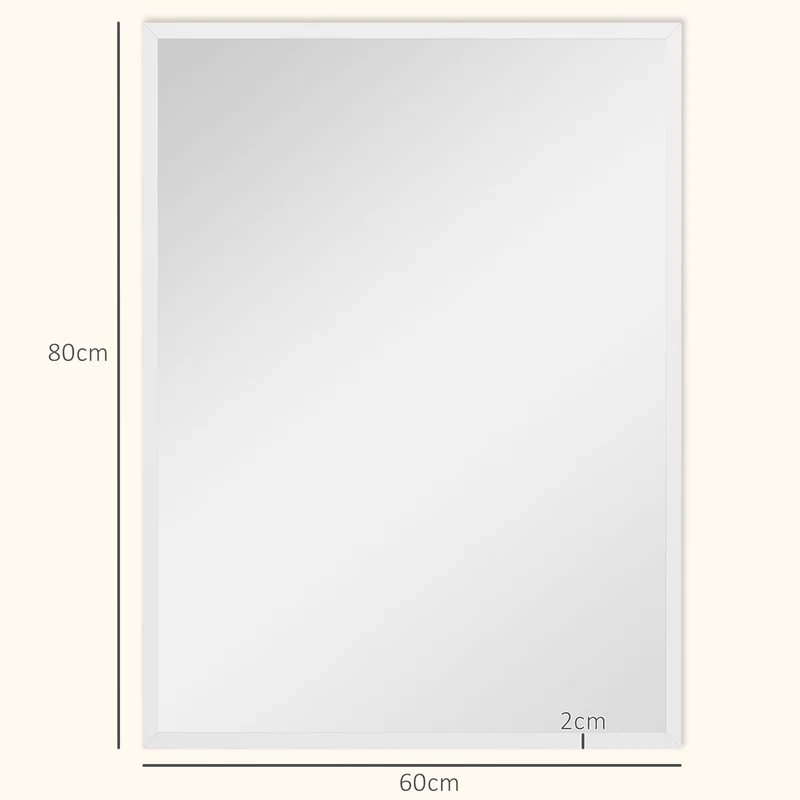 Miroir mural rectangulaire entrée 60 x 80 cm fixation horizontale et verticale éclairant moderne élégant en MDF blanc 21_0001359