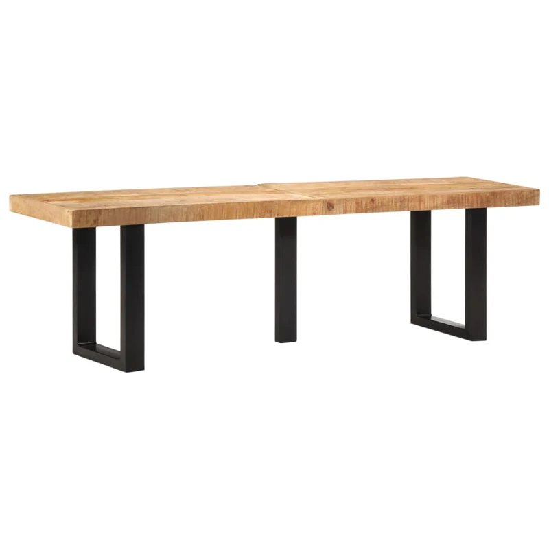Banc design rustique industriel 160 cm bois de manguier brut massif et pieds en forme de U en acier DEC024694