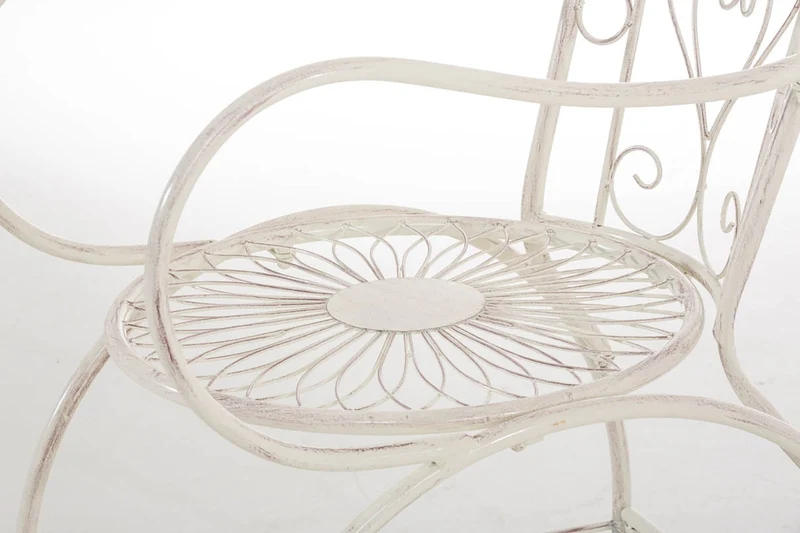 Lot de 2 chaises de jardin avec accoudoirs balcon terrasse design rustique en métal crème vieilli 10_0002870