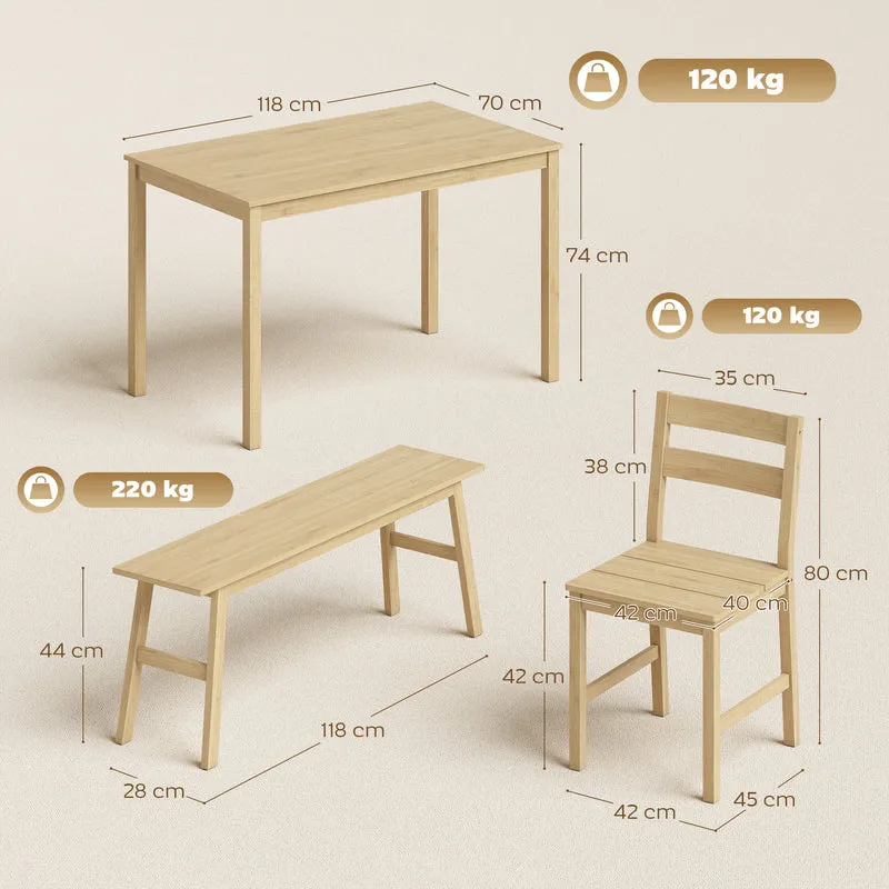 Ensemble salle à manger 4 personnes 118 x 70 x 74 cm gain de place assise pratique moderne scandinave en bambou naturel 21_0003383