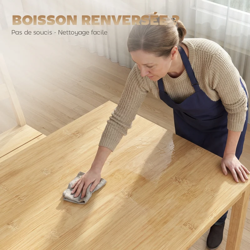 Ensemble salle à manger 4 personnes 118 x 70 x 74 cm gain de place assise pratique moderne scandinave en bambou naturel 21_0003383