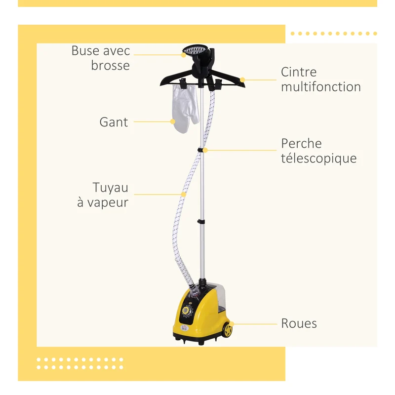 Défroisseur vapeur vertical habits 26 x 22 x 29 cm 11 niveaux température préchauffage 38s moderne en plastique jaune 21_0005950