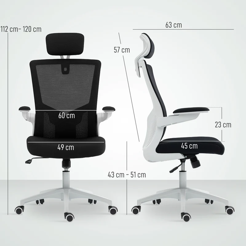 Chaise de bureau ergonomique 60 x 63 x 120 cm appui-tête réglable soutien lombaire design contemporain en maille noir 21_0006320