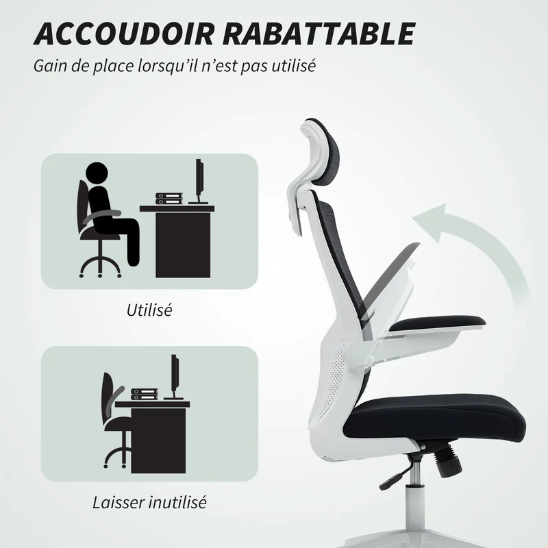 Chaise de bureau ergonomique 60 x 63 x 120 cm appui-tête réglable soutien lombaire design contemporain en maille noir 21_0006320