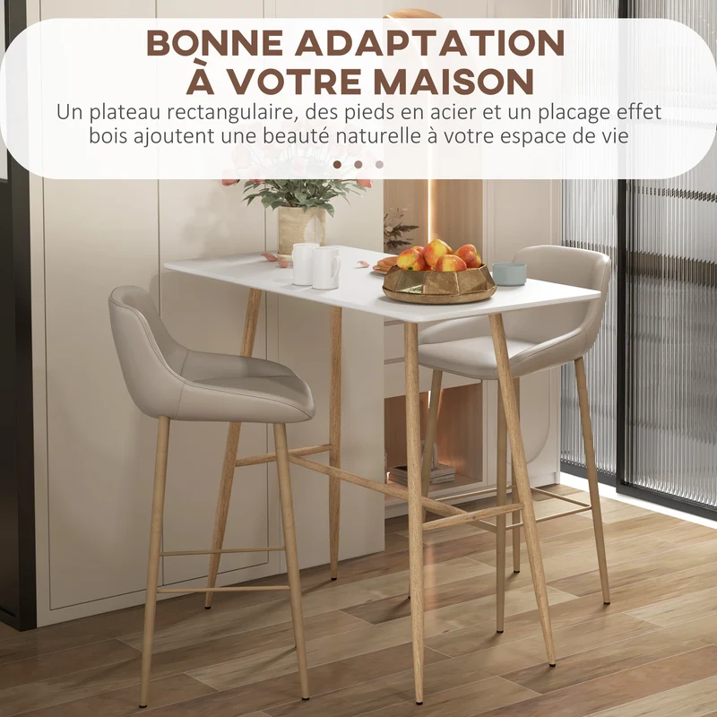 Table de bar rectangulaire 118 x 58 x 98 cm 4 personnes assemblage simple et rapide moderne industriel en MDF blanc 21_0003198