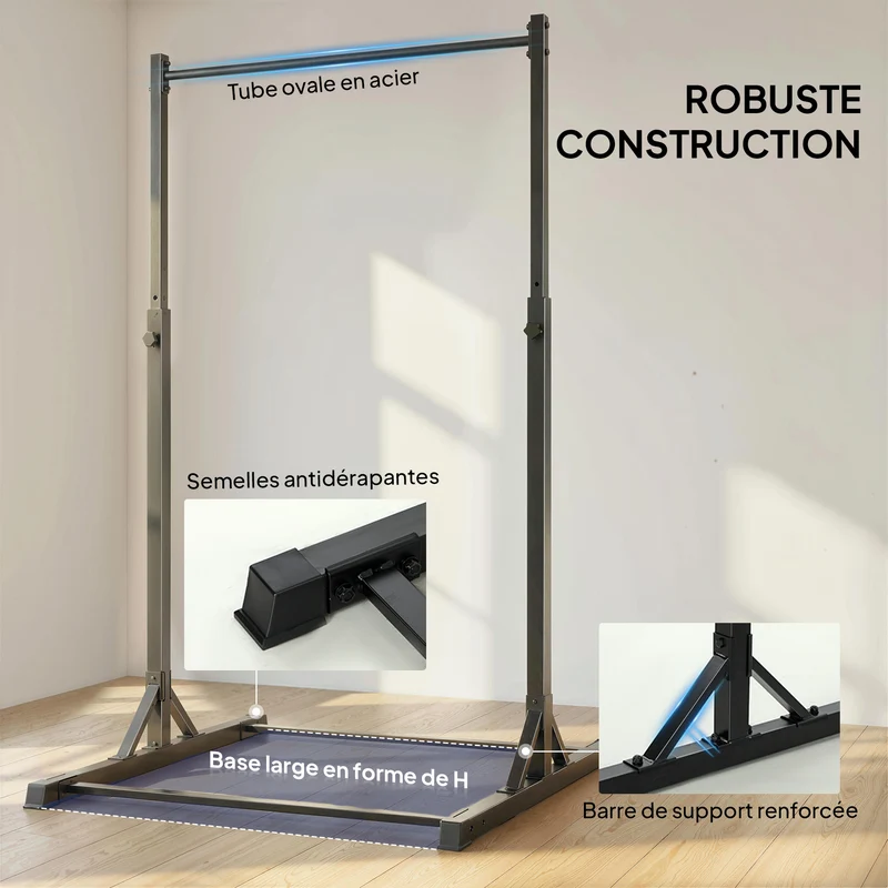 Station de musculation traction 128 x 120 x 195 cm 8 niveaux réglables charge 200 kg style industriel en acier noir 21_0006880