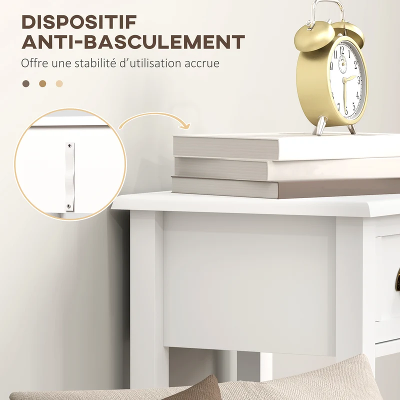 Lot de 2 tables d'appoint étroites chevet 30 x 30 x 75 cm tiroir et étagère salon entrée style contemporain en MDF blanc 21_0002836