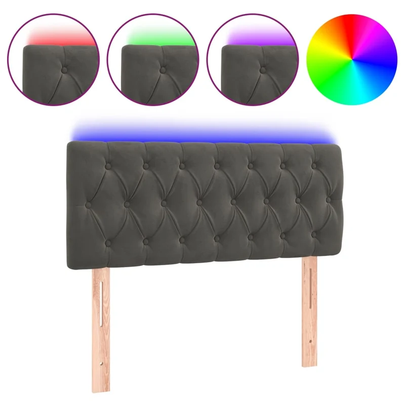 Tête de lit accessoire couchage chambre à coucher meuble à LED capitonné 100 x 7 x 78/88 cm tissu velours gris foncé TDL0201188