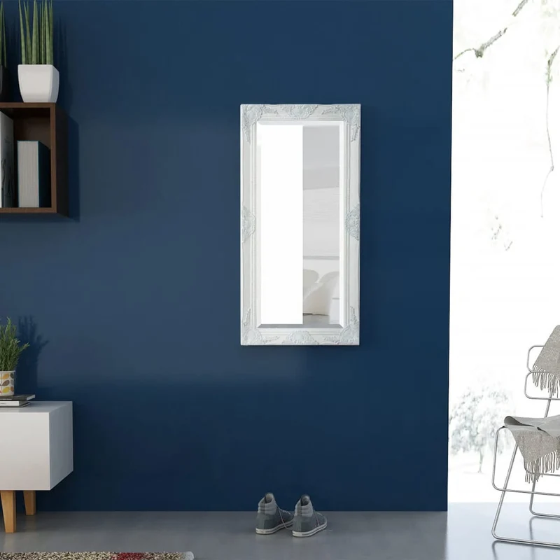 Miroir mural Style baroque 100 x 50 cm Blanc DEC022650