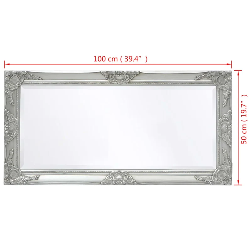 Miroir mural Style baroque 100 x 50 cm Argenté DEC022652