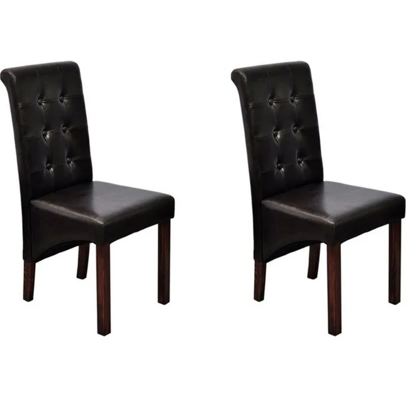 Lot de 2 chaises de salle à manger cuisine dossier capitonné en synthétique marron CDS020735