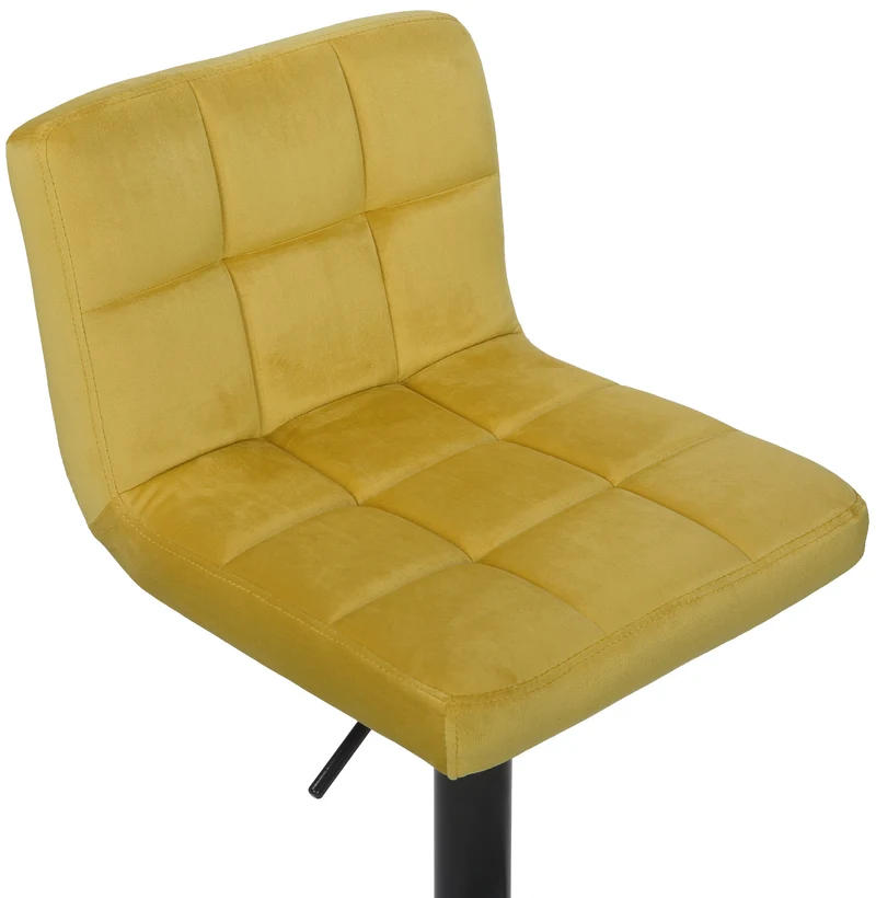 Tabouret de bar en velours jaune avec pieds en métal noir assise rembourée repose-pieds pivotant TDB10182
