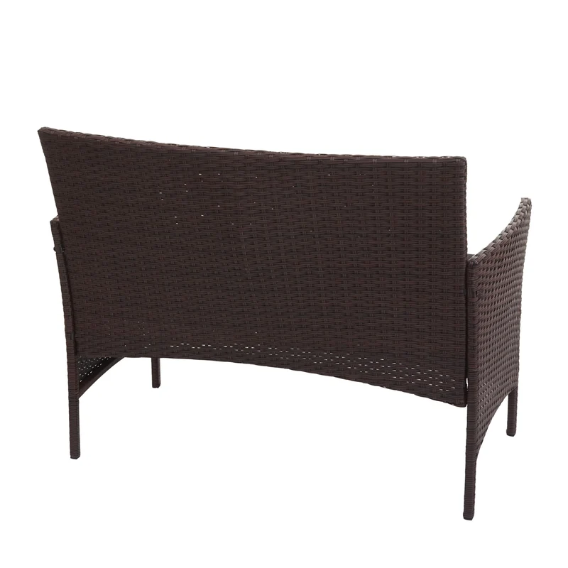 Banc de jardin balcon terrasse en polyrotin marron oreiller noir 04_0001112