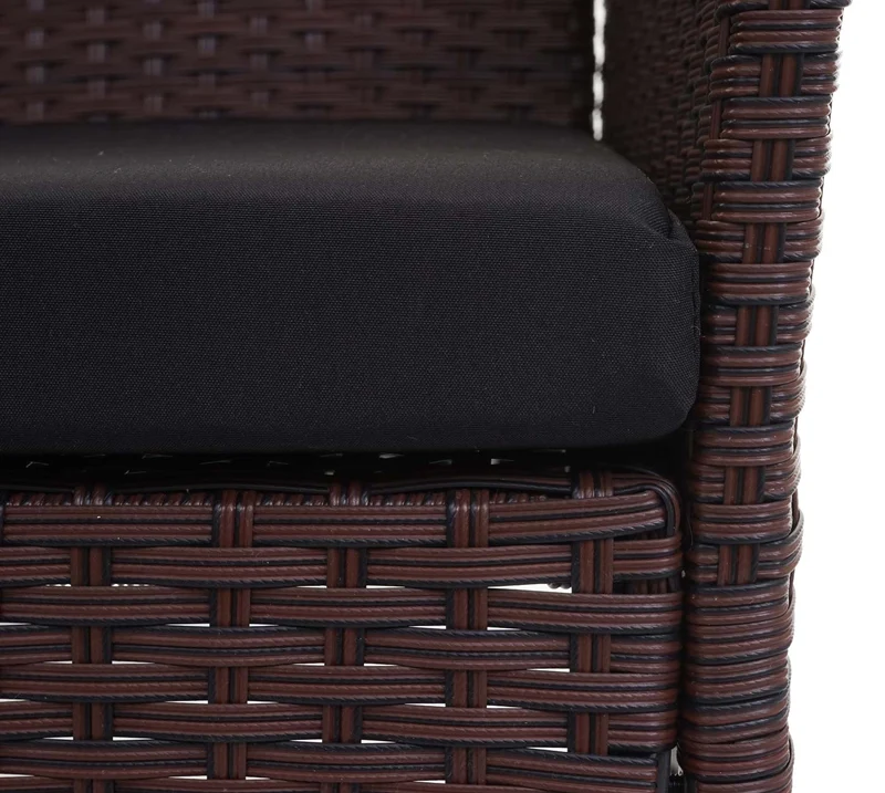 Banc de jardin balcon terrasse en polyrotin marron oreiller noir 04_0001112