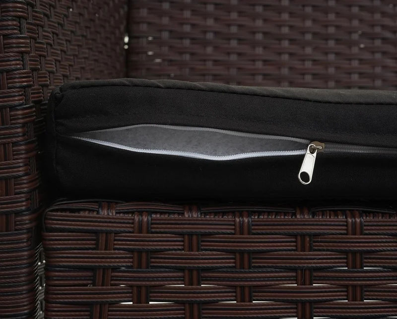 Banc de jardin balcon terrasse en polyrotin marron oreiller noir 04_0001112