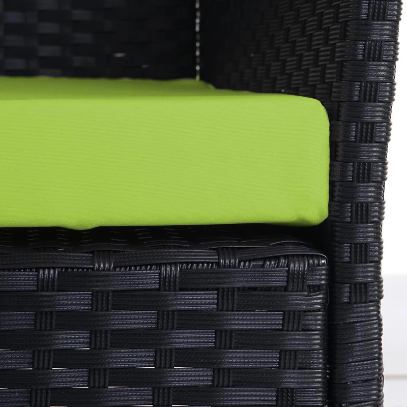 Banc de jardin banquette en polyrotin anthracite chiné avec coussin gris MDJ04135