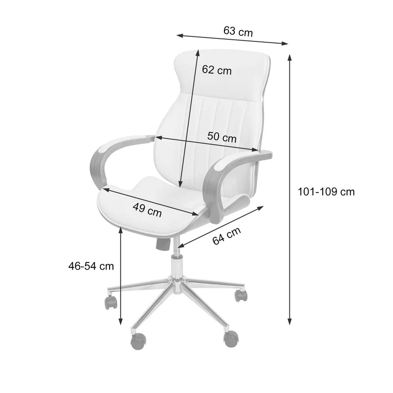 Chaise de bureau ergonomique pivotante avec accoudoirs synthétique aspect noyer courbé crème 04_0001860