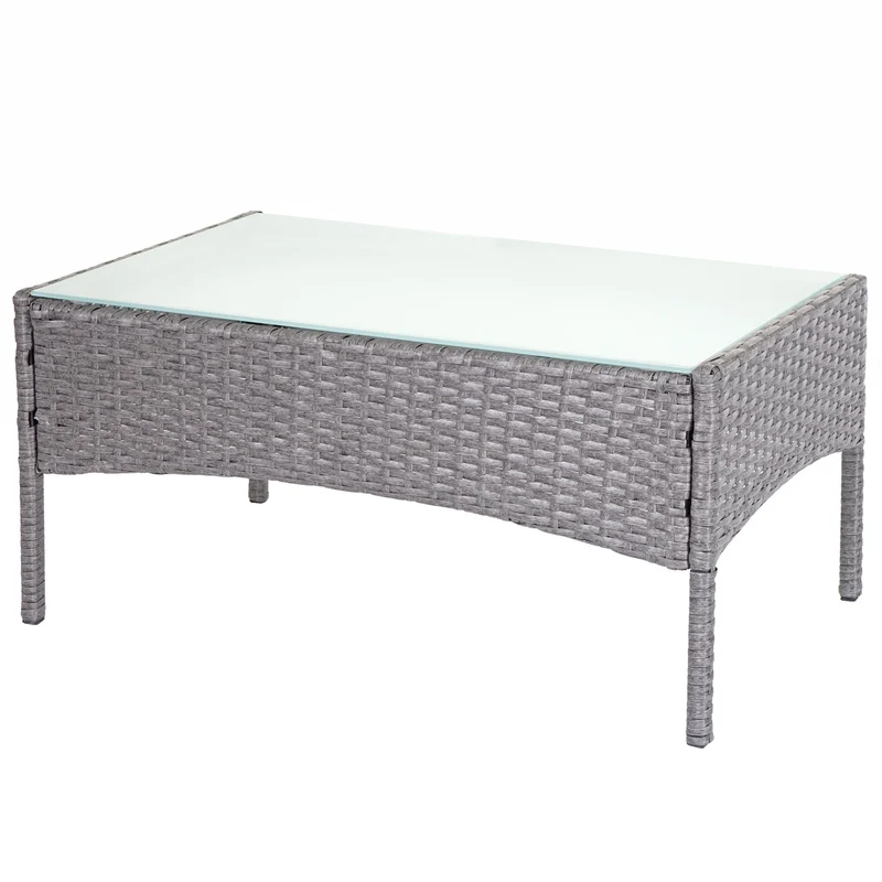 Ensemble de salon de jardin avec canapé fauteuils et table en polyrotin gris coussins crème 04_0000057