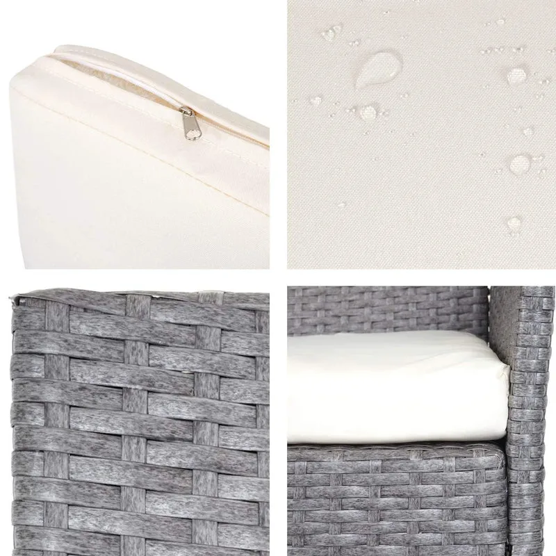 Banc de jardin banquette en polyrotin gris avec coussin crème MDJ04139