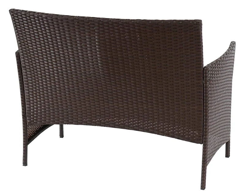 Banc de jardin banquette en polyrotin marron chiné avec coussin crème MDJ04136