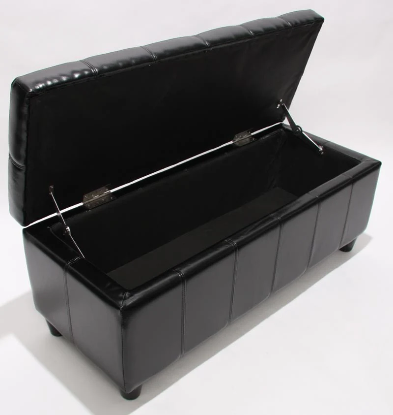 Banc banquette de rangement cuir reconstitué noir 112x45x45cm BAN04012