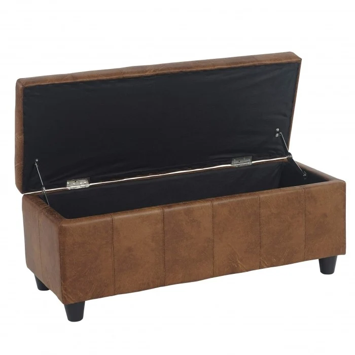 Banc banquette coffre de rangement synthétique marron vieilli 112x45x45cm BAN04005