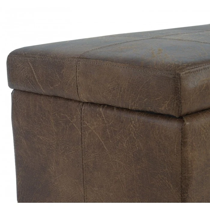 Banc banquette coffre de rangement synthétique marron vieilli 112x45x45cm BAN04005