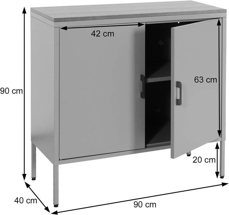 Commode meuble de rangement bureau buffet 2 portes métal 90x90x40cm mélaminé blanc plateau MDF 2 compartiments avec portes MED04084