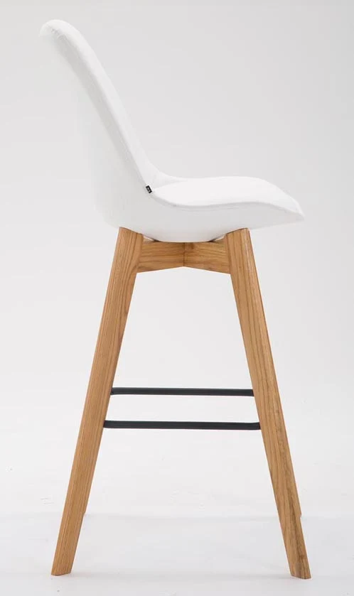 Lot de 2 tabourets de bar style scandinave avec dossier en similicuir blanc et structure en bois naturel 10_0005575