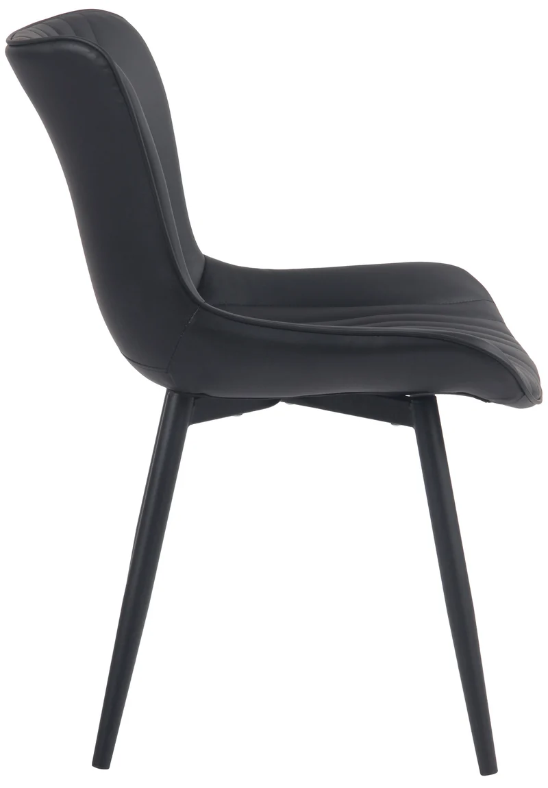 Chaise de salle à manger x1 coutures décoratives en PVC noir et pieds en métal noir 10_0002178