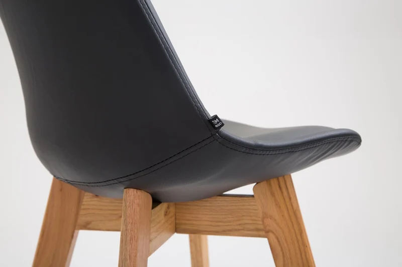 Tabouret de bar x1 style scandinave avec dossier en similicuir noir et structure en bois naturel 10_0006327