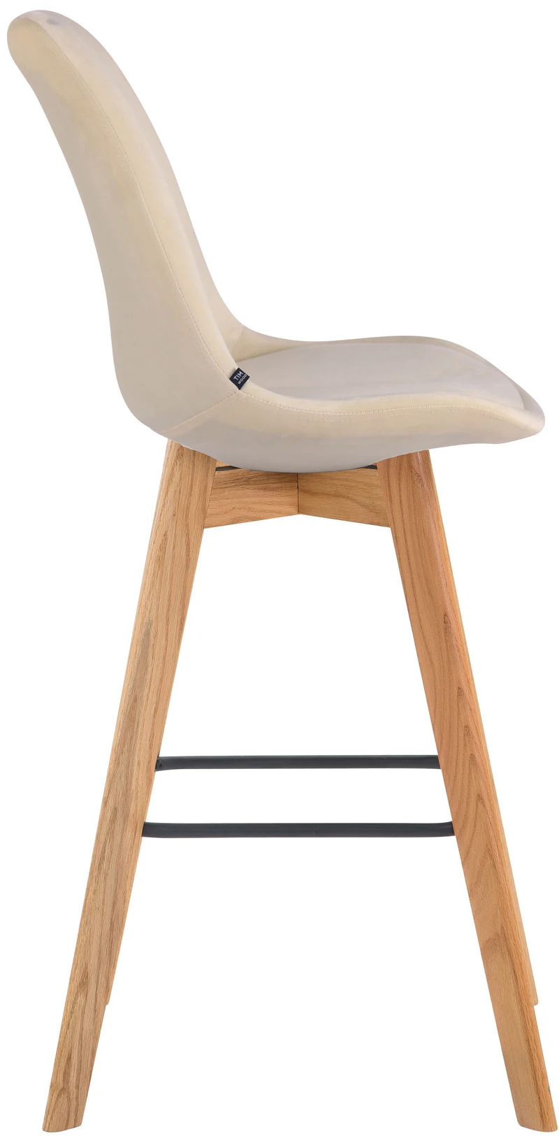 Tabouret de bar x1 style scandinave avec assise en velours crème et structure en bois naturel 10_0005722
