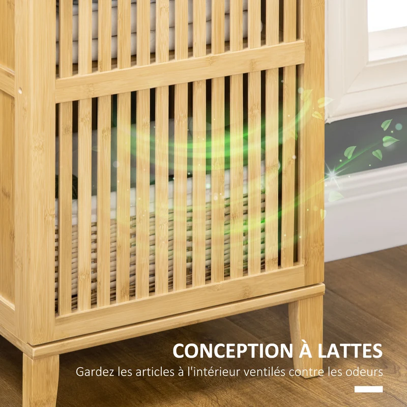 Armoire colonne salle de bain 40 x 30 x 140 cm 4 étagères sécurité anti-basculement moderne épuré en bambou naturel 21_0002895