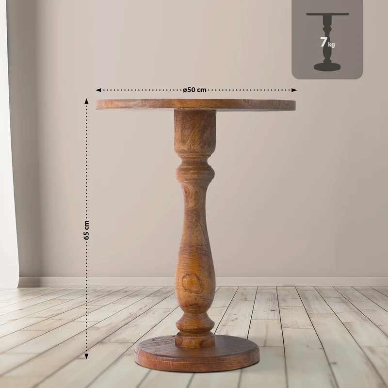 Table d’appoint ronde en bois de mindi massif marron 60 × Ø 50 cm fabriquée à la main 10_0009238