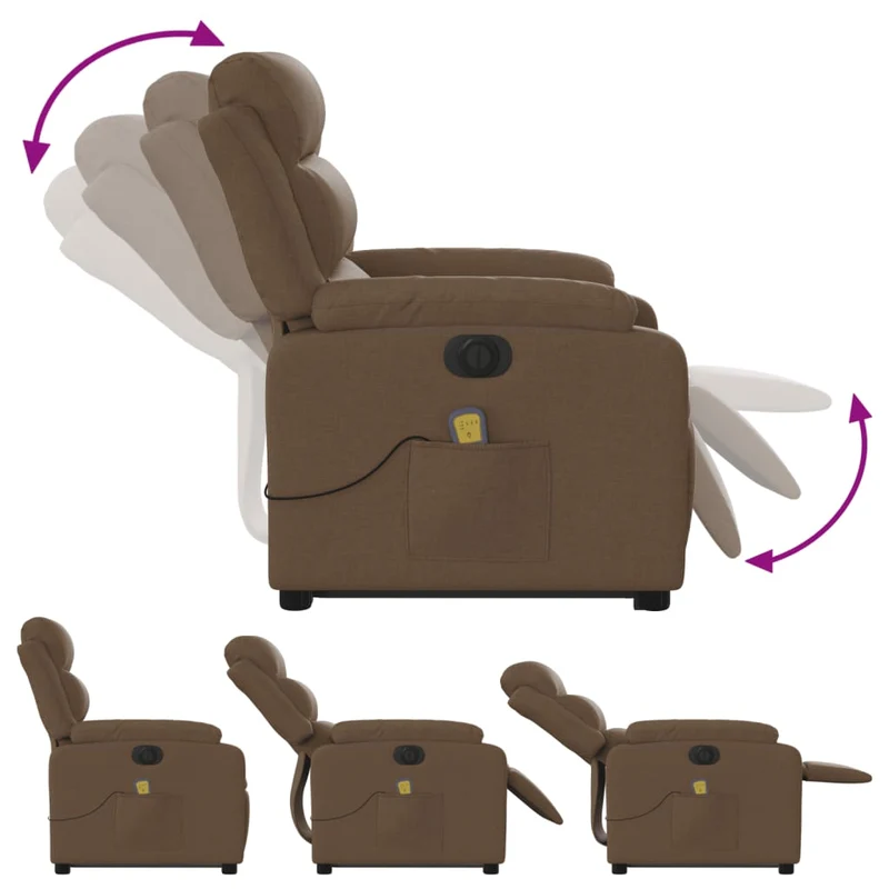 Fauteuil de relaxation fonction massage et inclinable levage électrique en tissu marron DEC027783