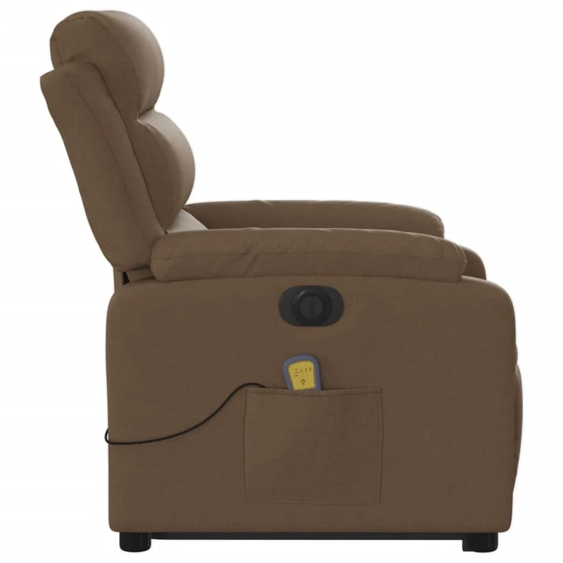 Fauteuil de relaxation fonction massage et inclinable levage électrique en tissu marron DEC027783