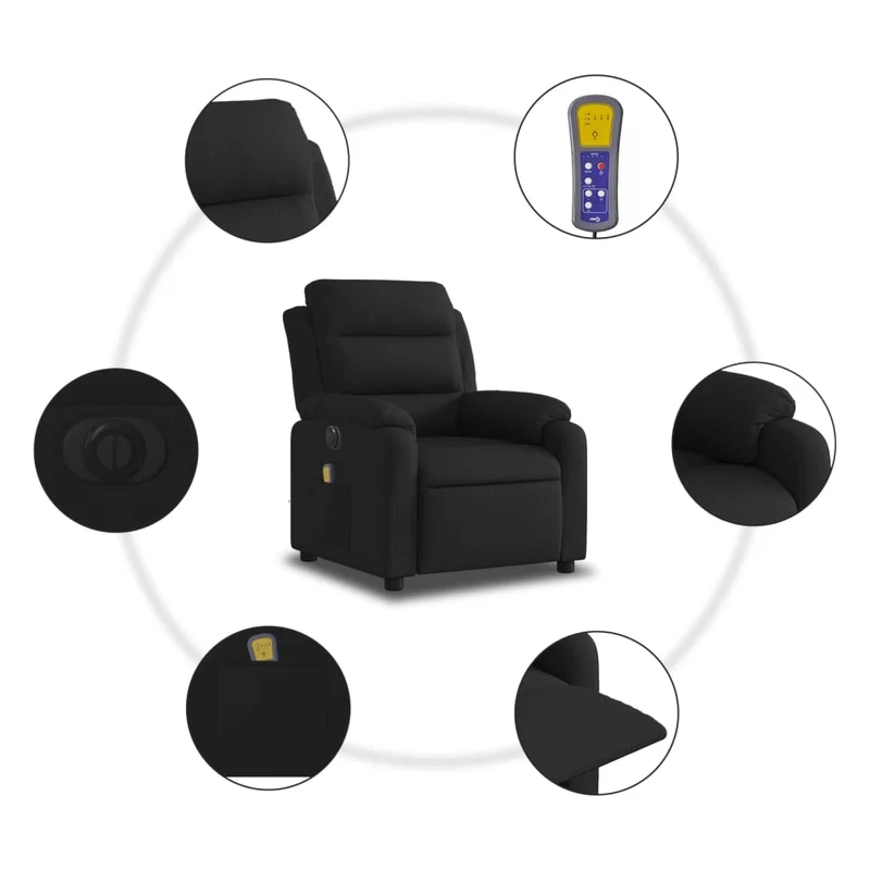 Fauteuil de relaxation TV fonction massage inclinable électrique 6 points de massage en tissu noir DEC027229