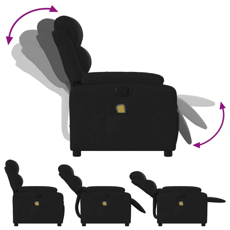 Fauteuil de relaxation TV fonction massage inclinable 6 points de massage en tissu noir DEC027063