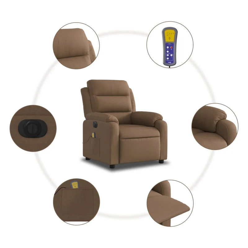 Fauteuil de relaxation fonction massage et inclinable fonction d'inclinaison électrique en tissu marron DEC027789
