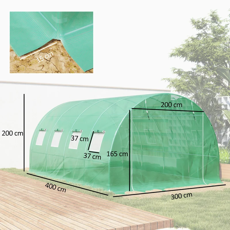 Bâche de rechange serre tunnel jardin 4 x 3 x 2 m protection anti-uv imperméable contemporain épuré en polyéthylène vert 21_0004162