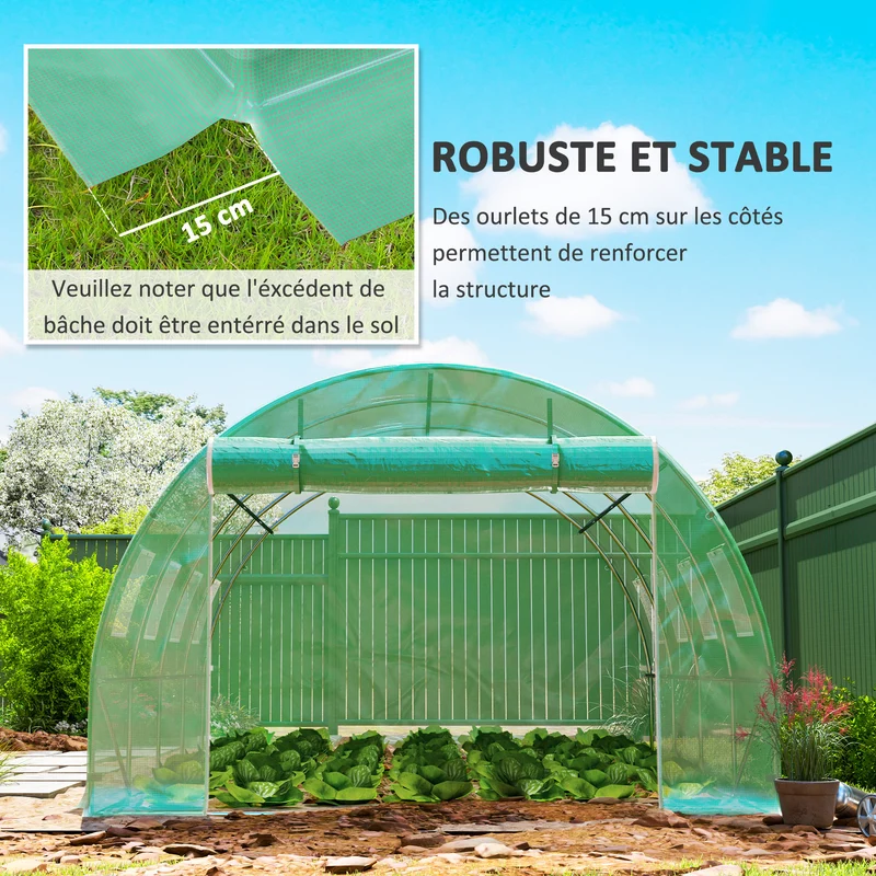 Bâche de rechange serre tunnel jardin 4 x 3 x 2 m protection anti-uv imperméable contemporain épuré en polyéthylène vert 21_0004162