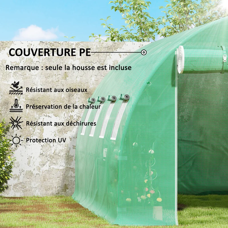 Bâche de rechange serre tunnel jardin 4 x 3 x 2 m protection anti-uv imperméable contemporain épuré en polyéthylène vert 21_0004162