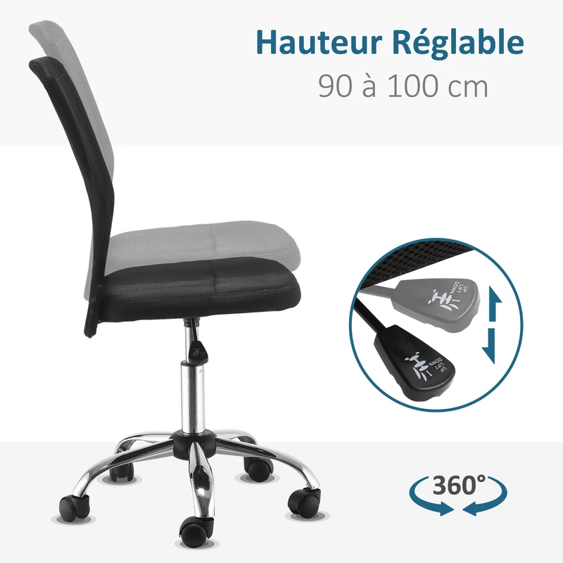 Lot de 2 chaises de bureau ergonomique 43 x 56 x 100 cm hauteur réglable 46-56 cm pivot 360° moderne cosy en maille noir 21_0006352