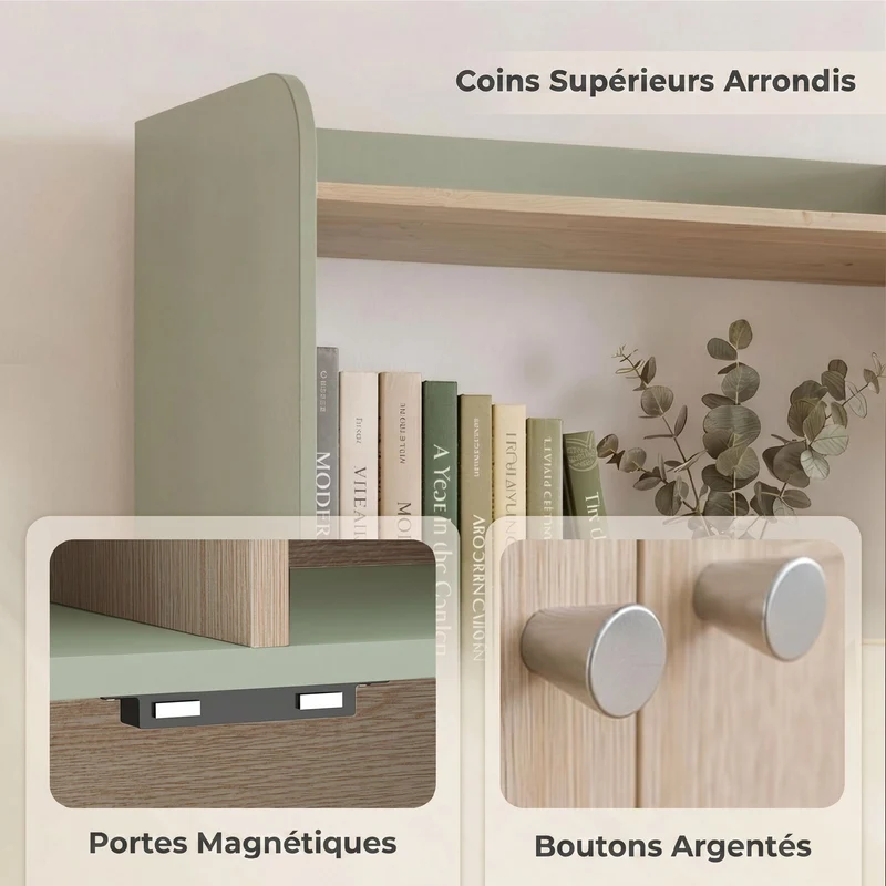 Bibliothèque 5 niveaux rangement 60 x 30 x 161,2 cm portes magnétiques anti-basculement moderne en MDF bois naturel 21_0002577