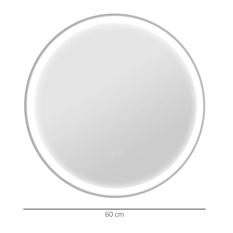 Miroir rond salle de bain led 60 x 60 x 3 cm antibuée tactile luminosité réglable style moderne épuré en verre argent 21_0001968