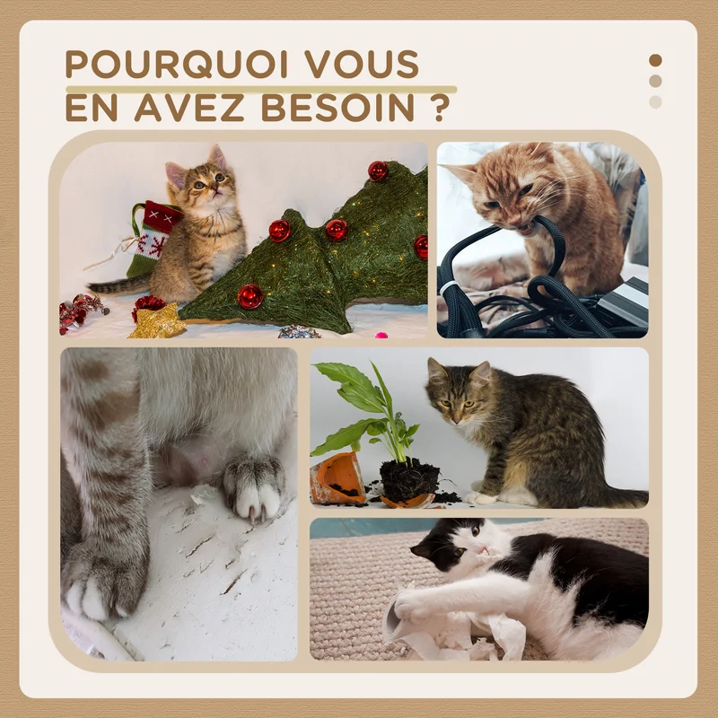 Griffoir pour chat tour d'activité 41 x 41 x 81 cm base stable balle suspendue peluche design intérieur en sisal gris 21_0007692