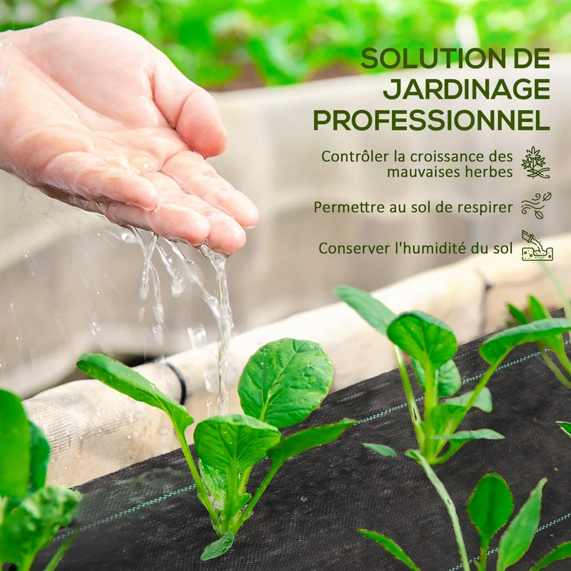 Toile de paillage jardin 100 x 2 m empêche mauvaises herbes perméable robuste style épuré extérieur et serres en PP noir 21_0004327