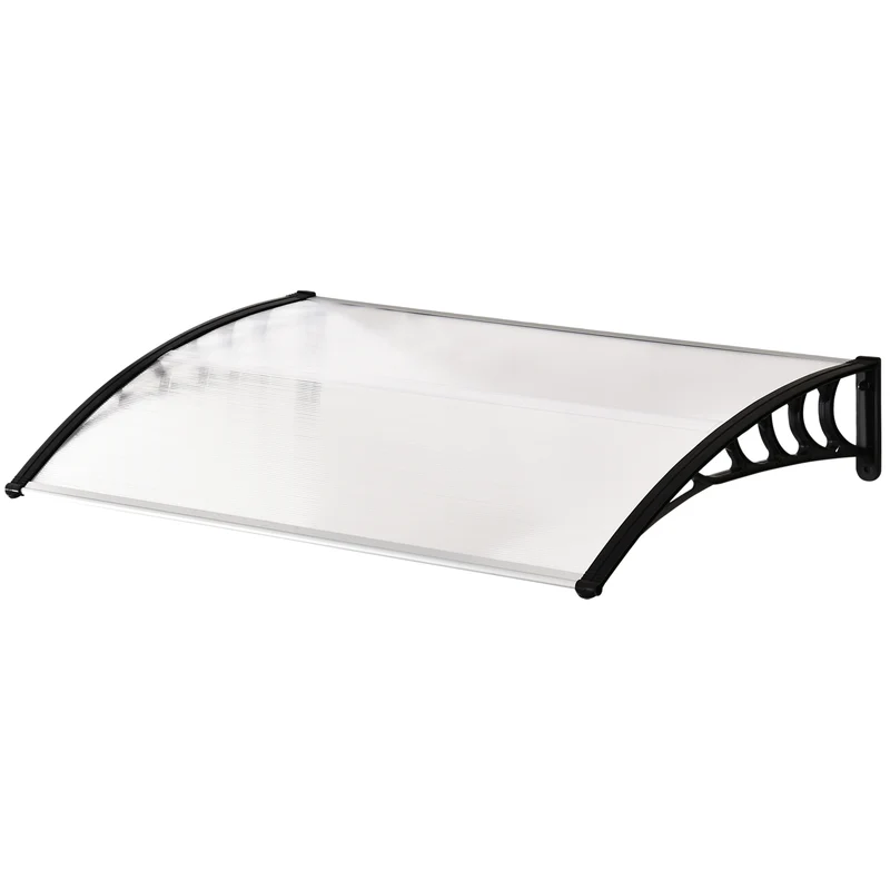 Auvent porte d'entrée incurvé 150 x 90 x 25 cm protège pluie neige uv montage facile moderne en polycarbonate transparent 21_0007102