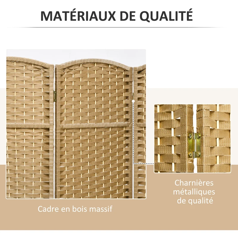 Paravent intérieur 4 panneaux pliable séparation 160 x 1,6 x 170 cm intimité style scandinave salon en bois naturel 21_0001323